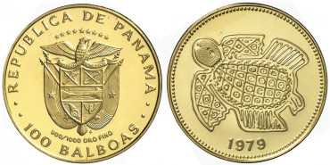 PANAMA - K-060 - 100 BALBOAS 1979. ARTE PRECOLOMBINO. PROOF- Oro