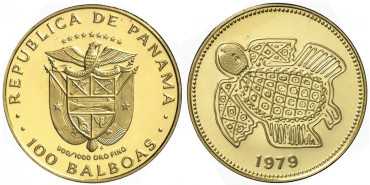 PANAMA - K-060 - 100 BALBOAS 1979. PRECOLUMBIAN ART. PROOF- Gold