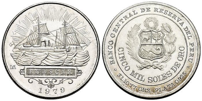 PERU - K-2276 . 5000 SOLES 1979. HUASCAR. PLATA