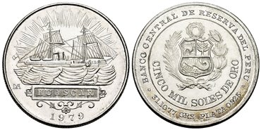 PERU - K-2276 . 5000 SOLES 1979. HUASCAR. PLATA