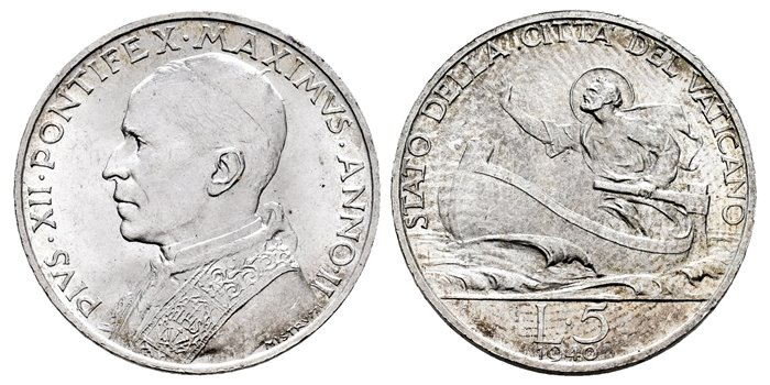 VATICANO - K-028 - 5 Liras 1939 Pius XII- SC
