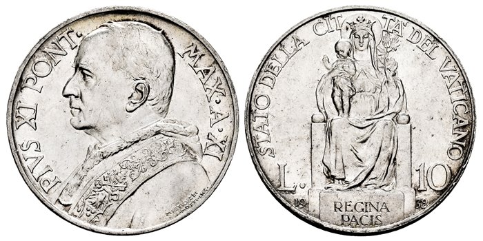 VATICANO - K-008 - 10 Liras 1932 Pius XI- EBC