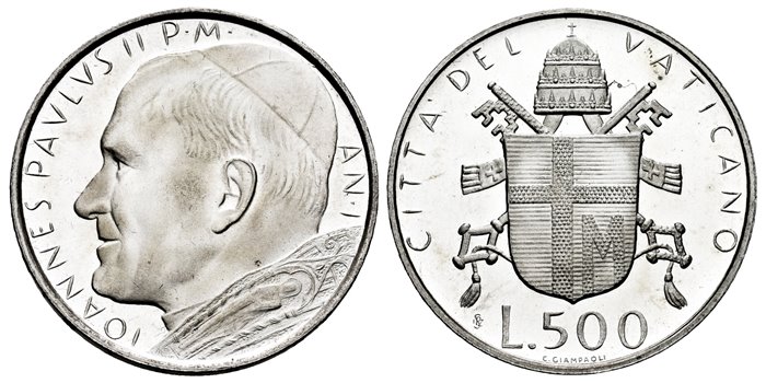 VATICANO - K-148 - 500 Liras 1979 Juan Pablo II- SC
