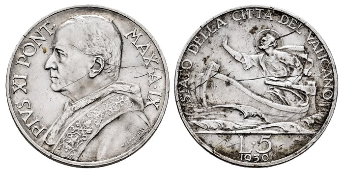 VATICANO - K-007 - 5 Liras 1930 Pius XI- MBC+