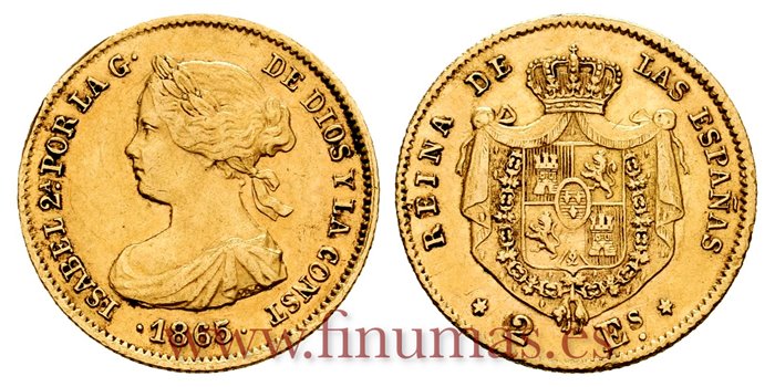 Cy16346.- ISABEL II 2 ESCUDOS 1865 MADRID. MBC+ ORO