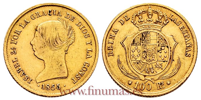 Cy16452.- ISABEL II 100 REALES 1855 SEVILLA  MBC+  ORO