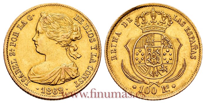 Cy16474.- ISABEL II 100 REALES 1862 MADRID  EBC  ORO