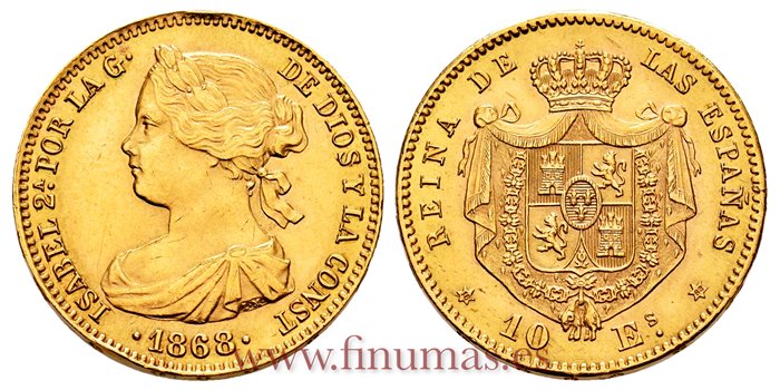 Cy16493.- ISABEL II 10 ESCUDOS 1868 18-68 MADRID  EBC  ORO