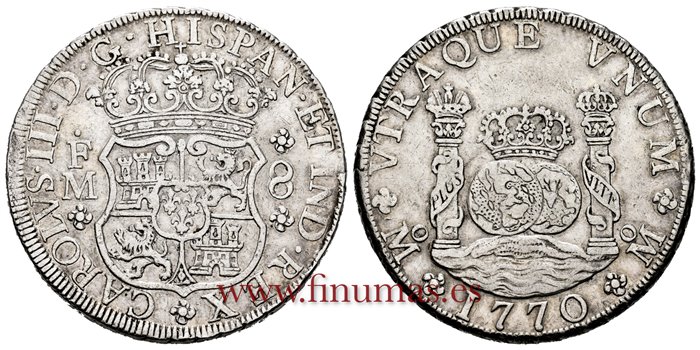 Cy11199.-CARLOS III - 8 Reales 1770 Mexico F.M.- Columnario -EBC-
