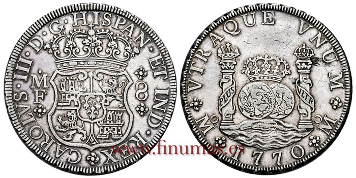 Cy11200.-CARLOS III - 8 Reales 1770 Mexico M.F.- Columnario -EBC