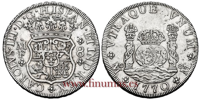 Cy11200-1.-CARLOS III - 8 Reales 1770 Mexico M.F.- Columnario -MBC+