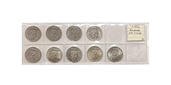 HOLANDA - K-184L - LOTE 9 x 1 GULDEN AÑOS DIFERENTES. MBC/SC - PLATA