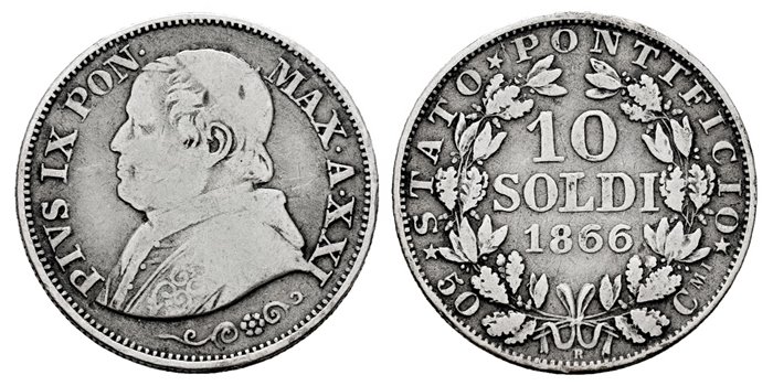VATICAN - K-1376 - 10 SOLDI 1876-R - MBC-