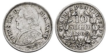 VATICAN - K-1386 - 10 SOLDI 1869-R - MBC+