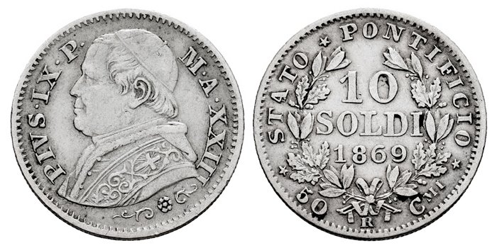 VATICAN - K-1386 - 10 SOLDI 1869-R - MBC+