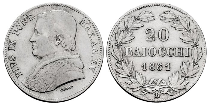 VATICAN - K-1360 - 20 SOLDI 1861-R - MBC+