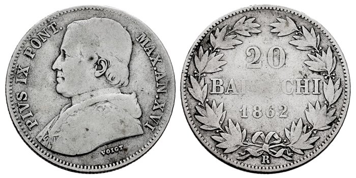 VATICAN - K-1360 - 20 SOLDI 1862-R - BC