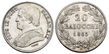 VATICAN - K-1360 - 20 SOLDI 1865-R - EBC
