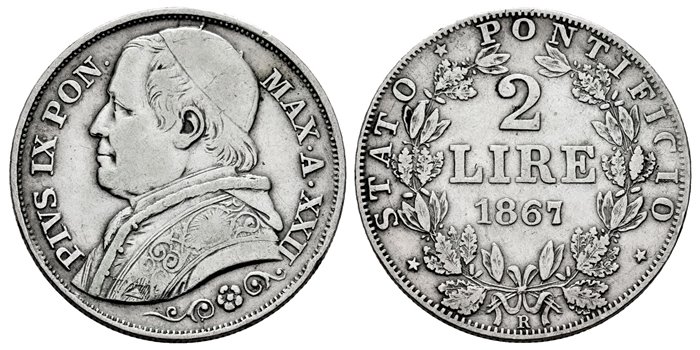 VATICAN - K-1379 - 2 Lira 1867-R - MBC+