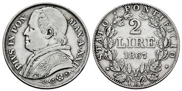 VATICAN - K-1379 - 2 Lira 1867-R - MBC+