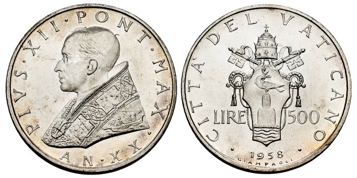 VATICANO - K-059 - 500 Liras 1958 - SC