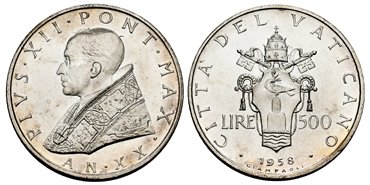 VATICANO - K-059 - 500 Liras 1958 - SC