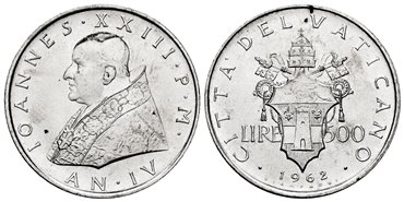 VATICANO - K-065.2 - 500 Liras 1962 Juan XXIII- SC