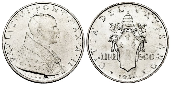 VATICANO - K-083.2 - 500 Liras 1964 Pablo VI- SC