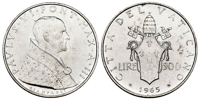 VATICANO - K-083.3 - 500 Liras 1965 Pablo VI- SC