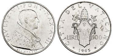 VATICANO - K-083.3 - 500 Liras 1965 Pablo VI- SC
