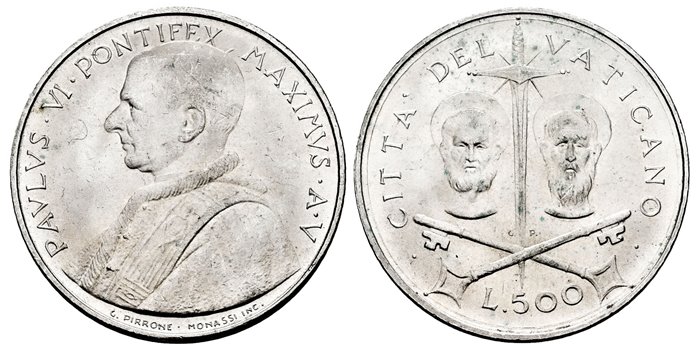 VATICANO - K-099- 500 Liras 1967 Pablo VI- SC