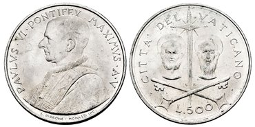 VATICANO - K-099- 500 Liras 1967 Pablo VI- SC