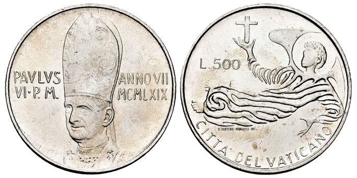 VATICANO - K-115- 500 Liras 1967 Pablo VI- SC