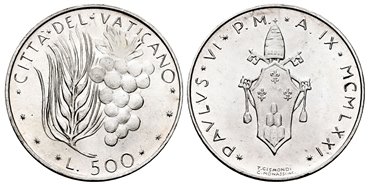 VATICANO - K-123- 500 Liras 1971 Pablo VI- SC
