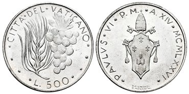 VATICANO - K-123- 500 Liras 1976 Pablo VI- SC