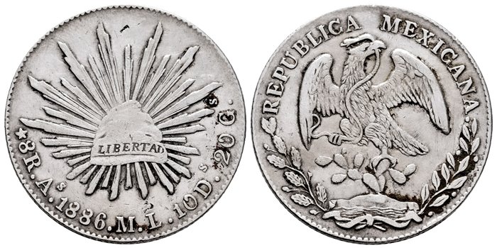 MEXICO - K377.0 - 8 REALES 1886 Alamos M.L. MBC+