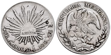 MEXICO - K377.0 - 8 REALES 1886 Alamos M.L. MBC+