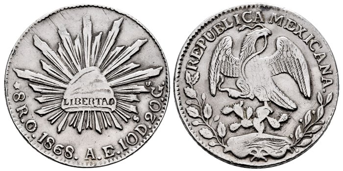 MEXICO - K377-12. - 8 REALES 1868 Oaxaca A.E.-MBC