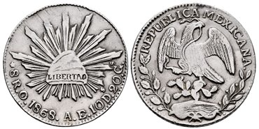 MEXICO - K377-12. - 8 REALES 1868 Oaxaca A.E.-MBC