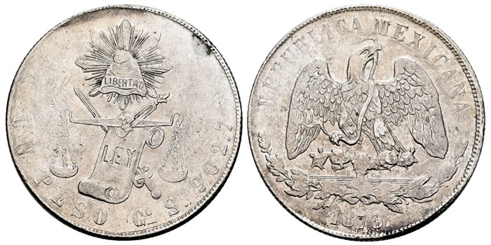 MEXICO - K408-4. - 1 Peso 1873 Guanajuato S.-EBC-