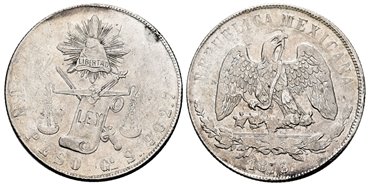 MEXICO - K408-4. - 1 Peso 1873 Guanajuato S.-EBC-