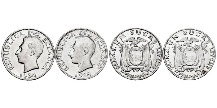 ECUADOR - K072.- 2 x 1 Sucre 1928 y 1934.-EBC/SC