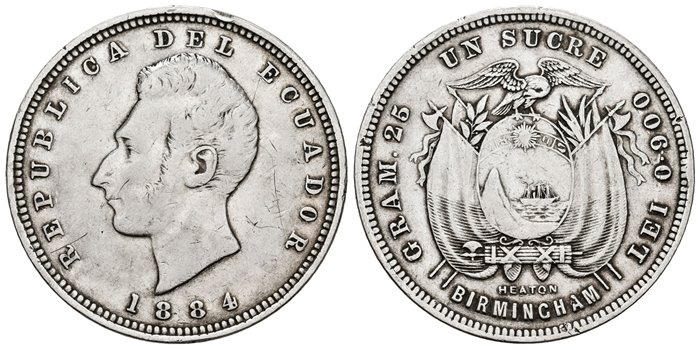 ECUADOR - K053.1.- 1 Sucre 1884.-MBC+