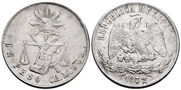 MEXICO - K408. - 1 Peso 1872 Chihuahua M.-EBC+