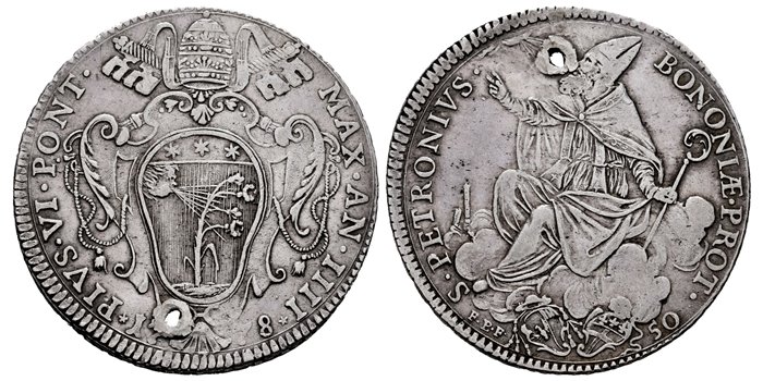 ESTADOS PAPALES - k1021a - 1/2 ESCUDO 1778. PIO VI ROMA. MBC