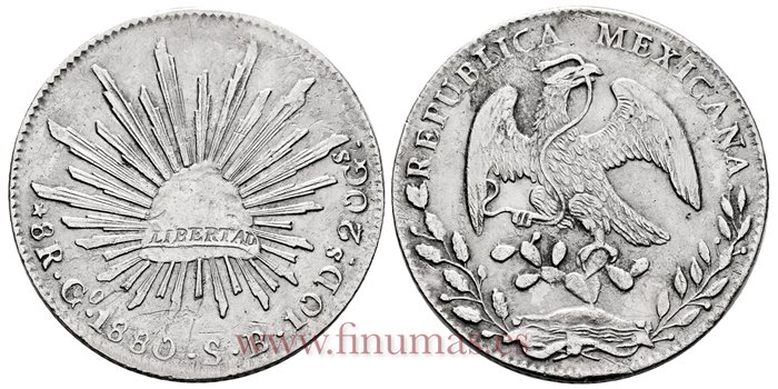 MEXICO - K377.8 - 8 REALES 1880 Guanajuato S.B.-MBC+