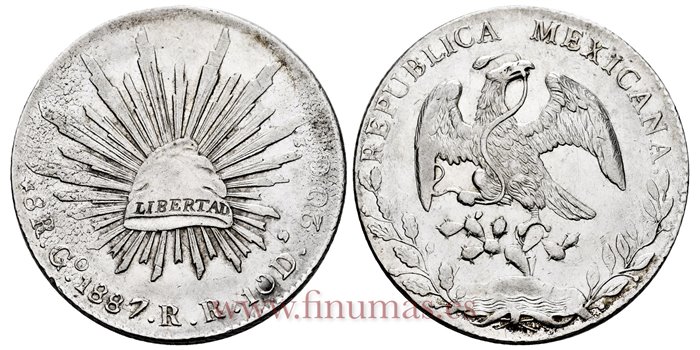 MEXICO - K377.8 - 8 REALES 1887 Guanajuato R.R.-EBC