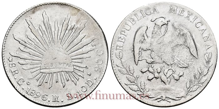 MEXICO - K377.8 - 8 REALES 1896 Guanajuato R.S.-MBC+