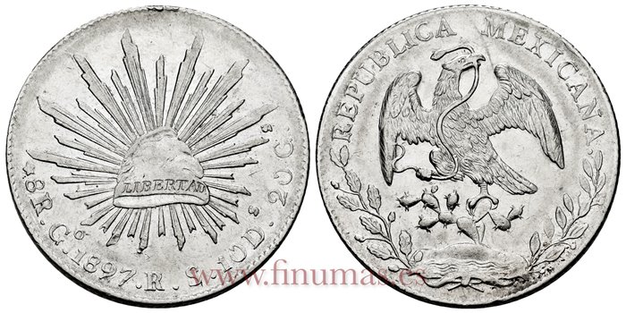 MEXICO - K377.8.2 - 8 REALES 1897 Guanajuato R.S.-EBC+