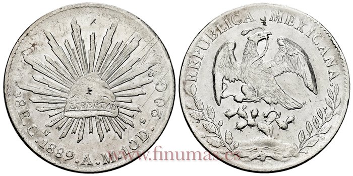 MEXICO - K377-3- 8 REALES 1889 Culiacan A.M.-EBC